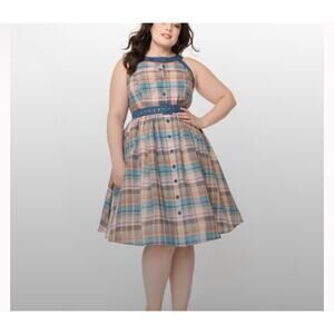Unique Vintage Maxine Swing Dress Multicolored Plaid M Retro Rockabilly NO BELT